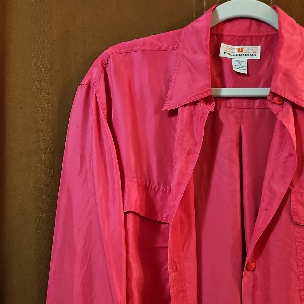 VTG Pink Silk Button-Up Shirt - Picture 5 of 14